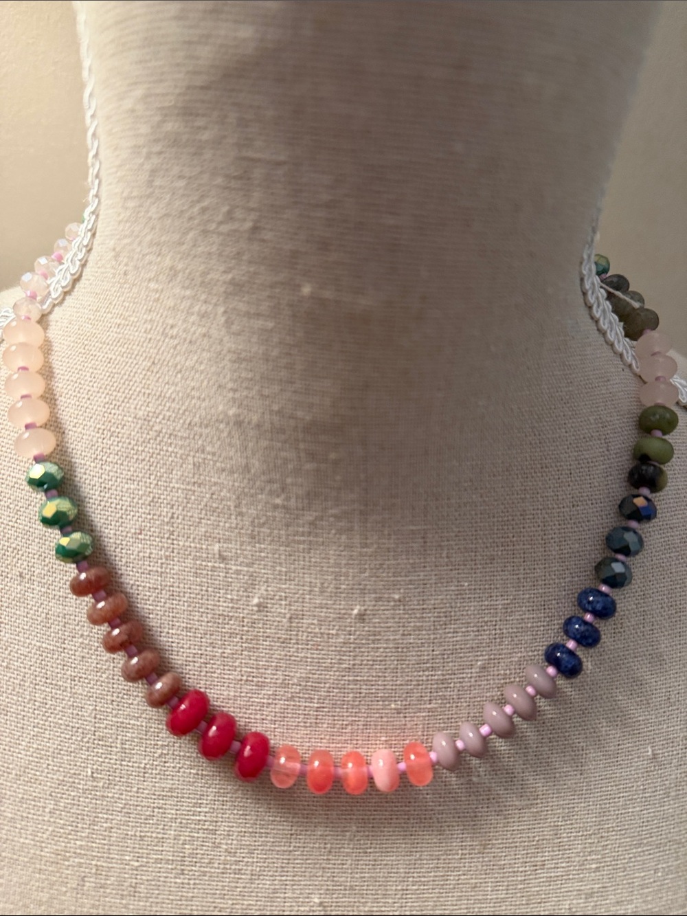 Multi-Color Beaded Necklace - Pink and Rainbow Gemstone Strand